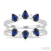 4x3 MM Pear Cut Sapphire and 1/3 Ctw Round Cut Diamond Precious Insert Ring in 14K White Gold
